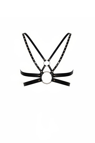 Angels Passion Чорний жіночий ремінь з заклепками та кільцями, вишуканий аксе...