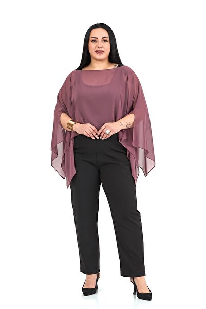 DISENTIS MODEST Plus Size Asymmetrical Cut Chiffon Dusty Rose Cape Bolero