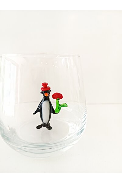 ADAMODART Penguin Holding a Rose in Its Hand Glass Figurine Water Cup