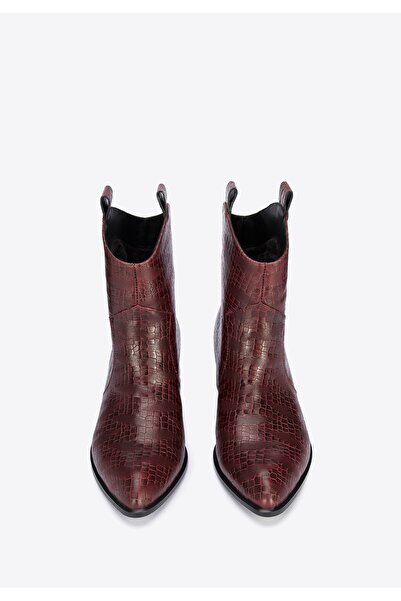 Wittchen Women's Croco Leather Cowboy Boots Burgundy Burgundy Leather