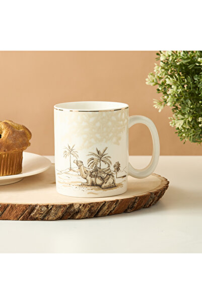 Lifestyle كوب صيني عظمي جديد بطبعة جمل مع مقبض - 380 مل