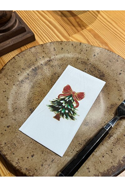 busrasdesign New Year's Pine Tree with Ribbon Printed Presentation Napkins Pa...