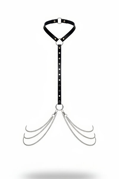 Angels Passion Siyah Kadın Kemer Body Harness Yaka Bağlantılı Zincir Detaylı ...