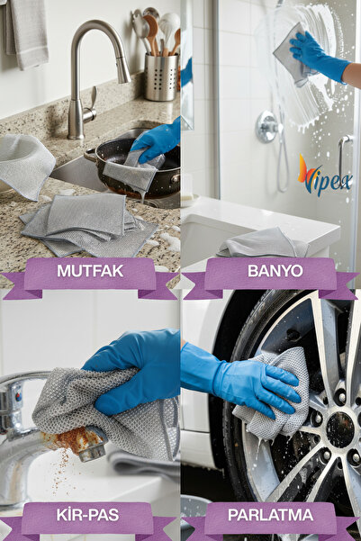 VİPEX 10 Adet Inox Telli Bulaşık Bezi Mutfak Banyo Bezi Kir Pas Sökücü Temizlik Bezi