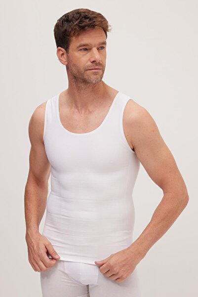 Tudors Men's super Slim Fit extra slim fit elastic white tank top corset