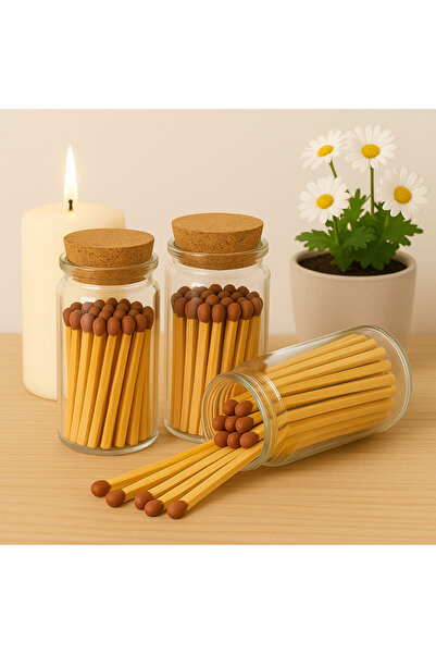 PK PARTNER Brown Tip Safety Matches 2 Inch, 15s Burn - Glass Bottle with Cork Lid (3 Pack)