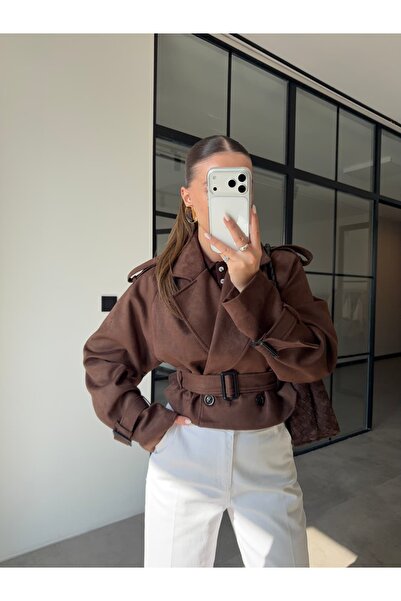 BB Bensu Buyruk SÜET KAHVERENGİ TRENÇKOT