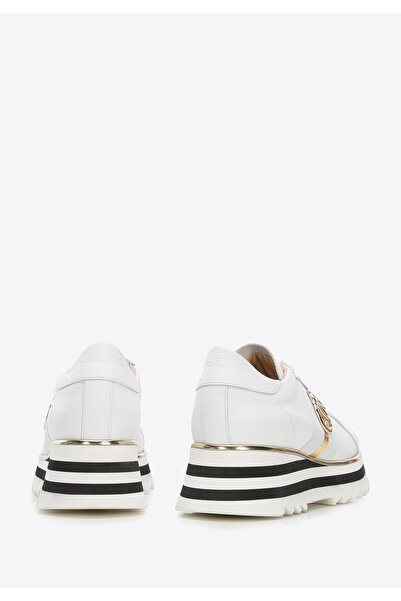 Wittchen Women's Leather Sneakers with Buckle on Platform with Stripes White Leather