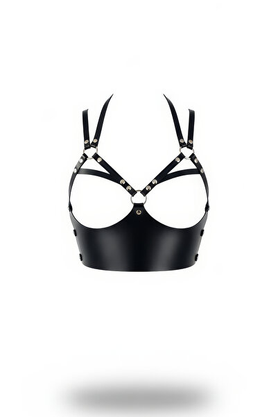 Angels Passion Curea neagră pentru femei, body harness, bralet, bustieră, accesoriu pentru corp cu detaliu cu inele O