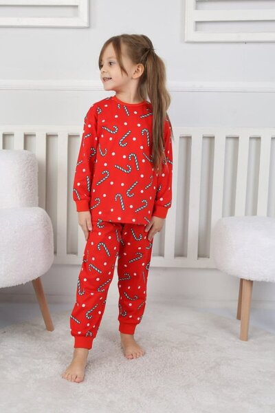 İsobel Candy Cane Patterned Children's Red Pajama Set