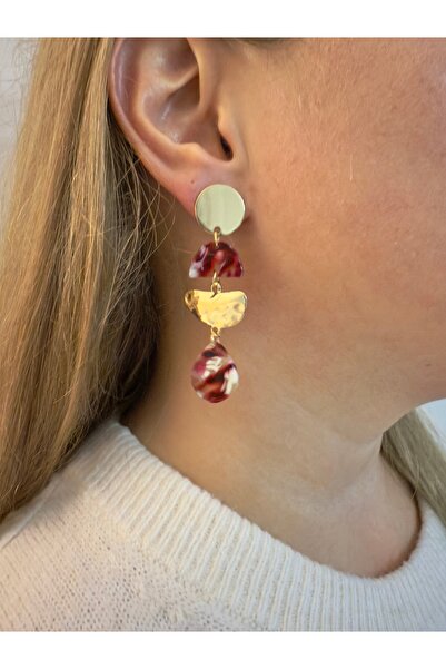 Snartun Burgundy Marble Patterned Gold Form Earrings – Artistic Sparkle | Special Boxed