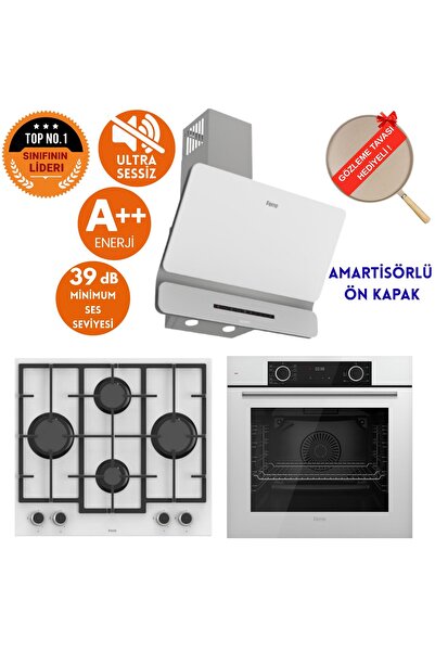Ferre FryArt & FlowArt HERO Sessiz Davlumbazlı Beyaz Cam Ankastre Set ( D081-...