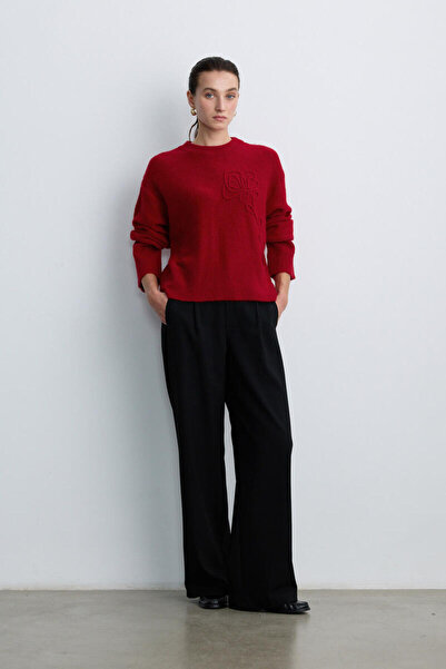 BE BLUE Red Flower Detailled Knitwear Sweater