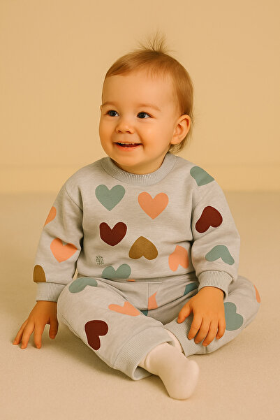 GMG Baby Fleece-Lined Bear Embroidered Pocket Detail and Heart Baby Girl Doub...