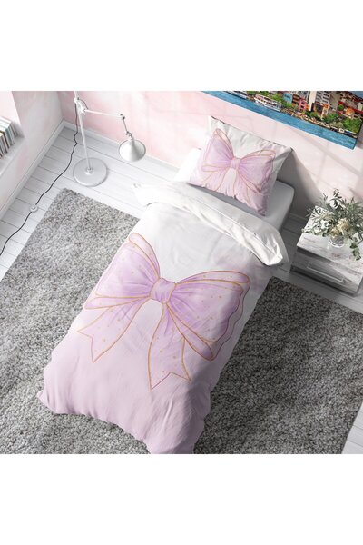 Viadela طقم غطاء لحاف للأطفال بتصميم فيونكة وردية (بدون ملاءات)