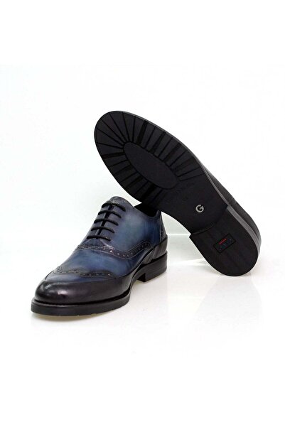 FRANCO CALVANI Dark Blue Color Lace-Up Genuine Leather Men's Shoes