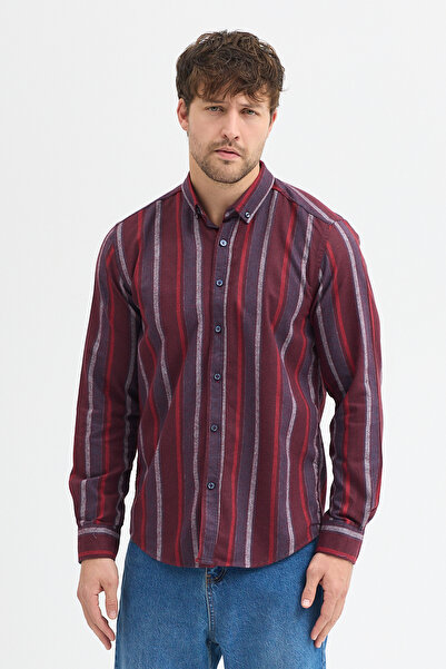 Cosplay Men's Vertical Striped Melange Button down Regular Fit Cotton Polyester Shirt