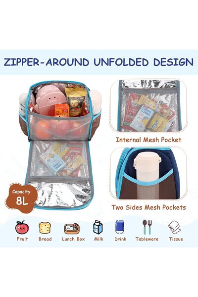 VASCHY Cute Insulated Lunch Bag Cooler for Men Women - Brown Navy