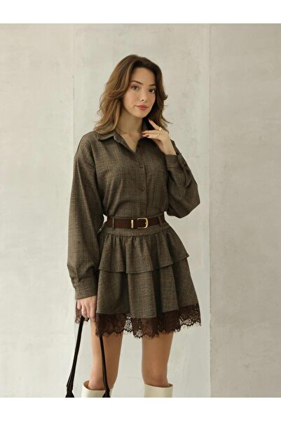 Coral Önü Cepli Bol Gömlek 34502 Kahve