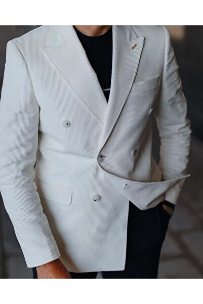 Avni Ceylan Men's Slim Fit Double-Breasted Velvet Jacket