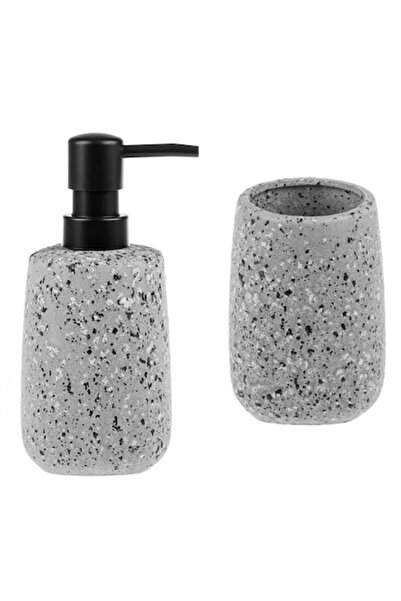 AB HOMES Bathroom Accessory Set, 2 pcs, Textured Gray Stone-effect Ceramic