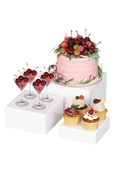 OEM Σετ 3 βάσεων για κέικ Lifewit, πλαστικές, διαφόρων μεγεθών, σε σχήμα κύβου, επαναχρησιμοποιούμενες, λευκές