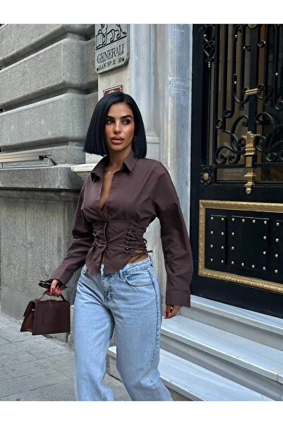 MY DEPO Women's Side Tie Detail Crop Shirt