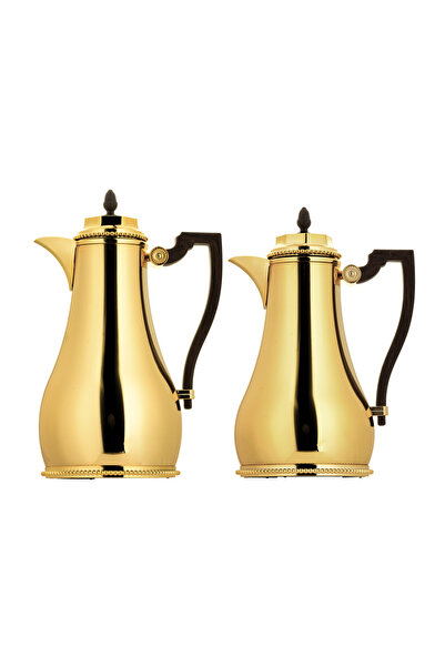 ALSAIF Shadan Coffee and Tea Thermos Set, 2 Pieces, by Al Saif / Elegant Design to Suit All Tastes - Wood Gold - 1.0/0.75 Liter