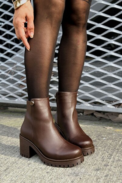 Shoebutik Γυναικείες μπότες με τακούνι Sheron Bitter Brown