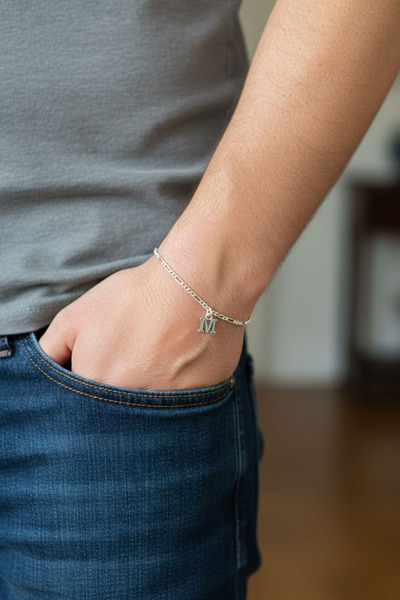 Moda Gümüş 925 Ayar Gümüş 2 mm Figaro Model Harfli Gümüş Bileklik