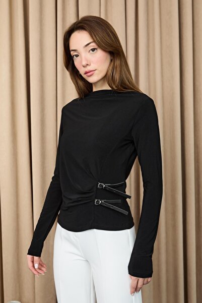 Loreen Women's Belt Detailed Blouse -20721Blz - Black