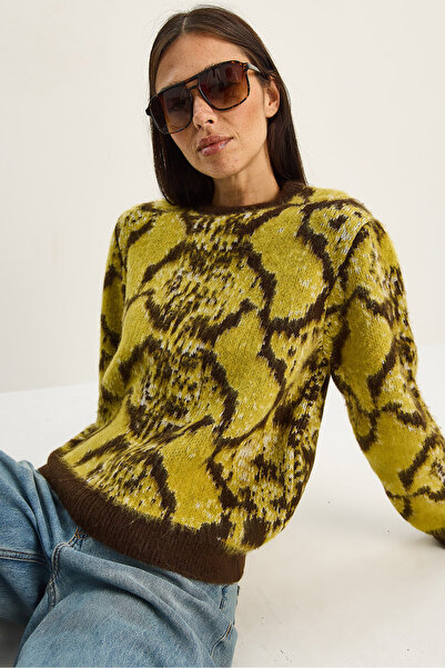 Bianco Lucci Women's Patterned Crew Neck Fleece-Lined Knitwear Sweater 9074 60283764