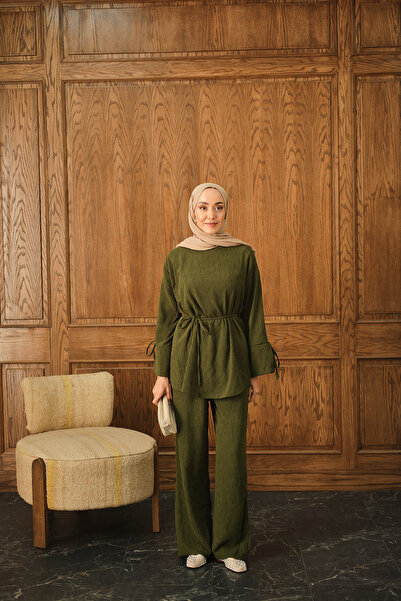 LOCCO Women's Corded Fabric Two-Piece Suit Khaki Green