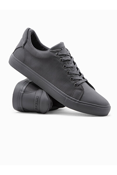 OMBRE Pánské ležérní jednobarevné tenisky z kombinovaných materiálů - šedé V5 OM-FOCS-0105