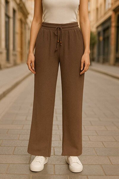 ECK MODA Women's Panama Fabric Flexible Stretch Fabric Elastic Waist Double Pocket Palazzo Pants