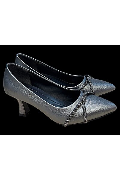 KAFKASLAR AYAKKABI 5 cm Glass Heel Stone Plated Platinum Color Stiletto Shoes