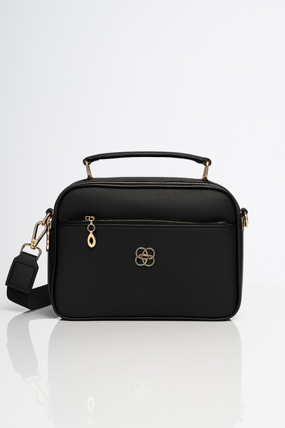 AVCA Women's Black Multi-Compartment Faux Leather Classic Hand Shoulder Bag