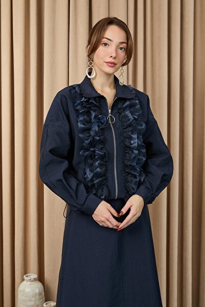 Loreen Γυναικείο Σετ Μπουφάν με Φερμουάρ με Λεπτομέρειες από Βολάν και Δαντέλα - 20707TKM - NAVY