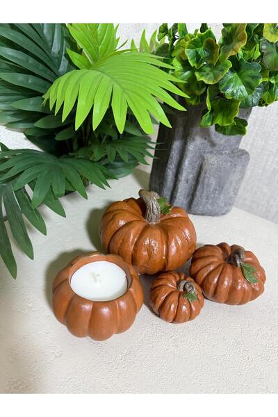 ELİZİ TASARIM ATÖLYESİ Dekoratif 3 Lü Bal Kabağı Set ve Kokulu Mum
