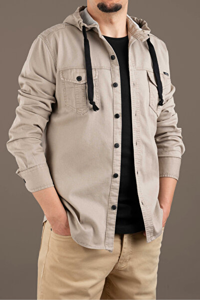 bombe Men's Slim Fit Hooded Denim Shirt