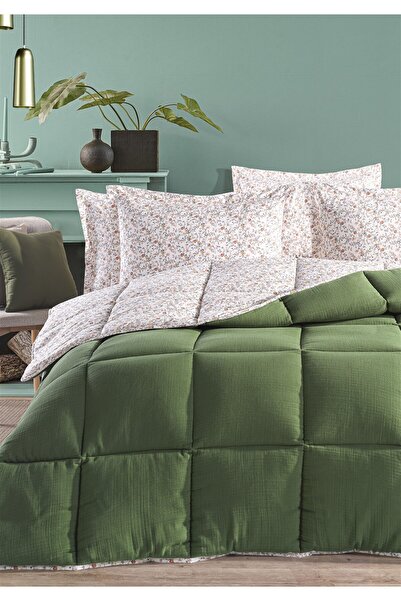 Evim Andy Timeless 100% Cotton 4 Layer Muslin Comfort Quilt Set Double Size Green 195X215 cm