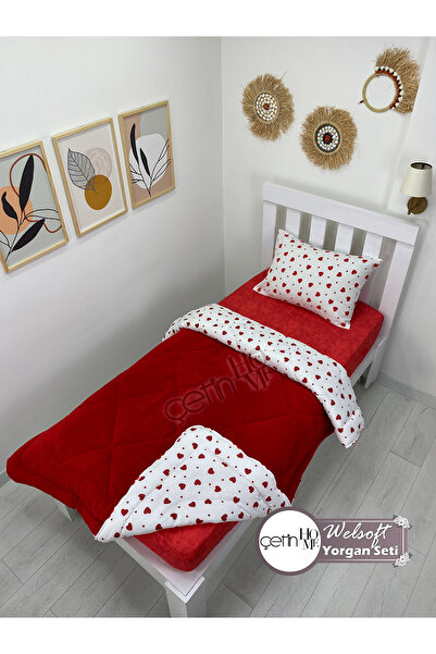 Çetinhome Single Patterned Welsoft Quilt Set Heart (Without Sheets)