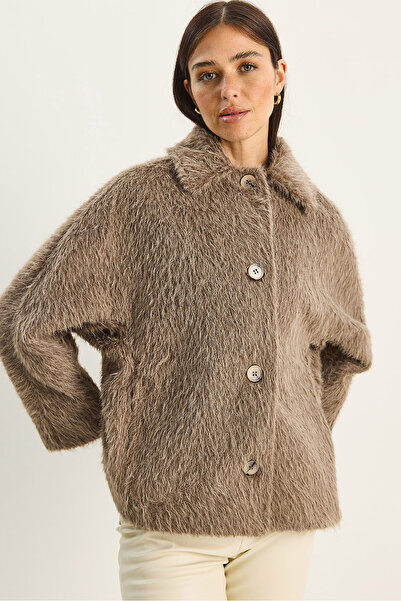 Bianco Lucci Women's Soft Textured Jacket Lapel Pocket Detail Lined Buttoned Jacket Coat 7034 60283762