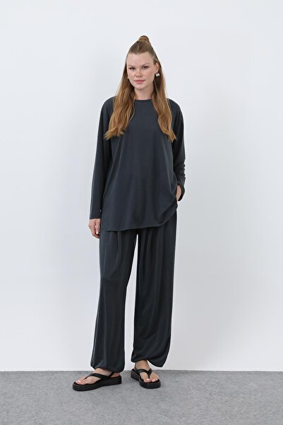 Loreen Women's Oversized Viscose Relax Set-20663Tks - Dark Anthracite