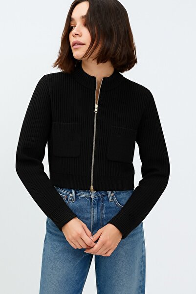 HAKKE Selanik Crop Collar Detailed Knitwear Cardigan