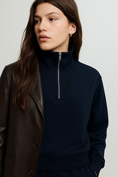 HAKKE Üç İplik Dik Yaka Fermuarlı SWEAT