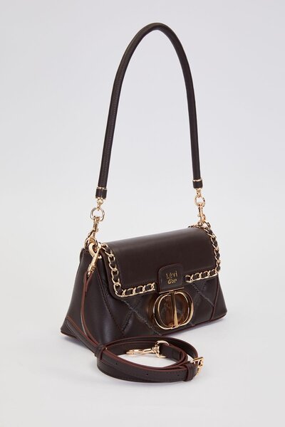 Levidor Quilted Embroidery and Chain Knit Detailed Double Strap Medium Size Women's Shoulder Bag Lv930583