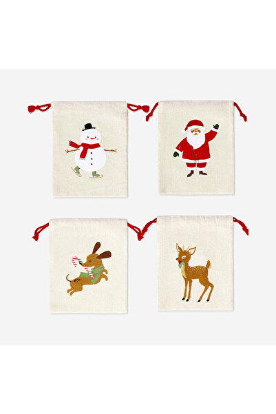 Flying Tiger Copenhagen 4'lü Yılbaşı Temalı Kumaş Hediye Çantası