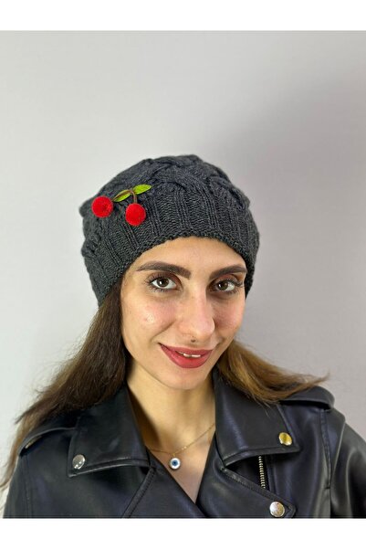 Gönülden Tasarım Hand Knitted Cherry Smoked Women's Beanie