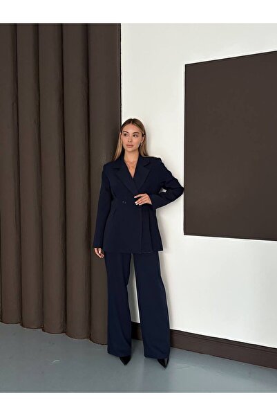 MODA طقم بنطلون وسترة مطوية باللون الأزرق الداكن من Zr Belden